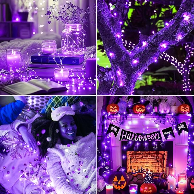 Fairy Lights,Silver Wire String Lights Waterproof,Battery Operated 7FT 20LED Firefly Starry Moon Lights for DIY Christmas Wedding Party Bedroom Decor (Purple, 12 Pack)