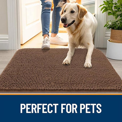 OLANLY Dog Door Mat for Muddy Paws 59x20, Absorbs Moisture and Dirt, Absorbent Non-Slip Washable Doormat, Quick Dry Chenille Mud Mat for Dogs, Entry Indoor Entryway Carpet for Inside Floor, Mocha