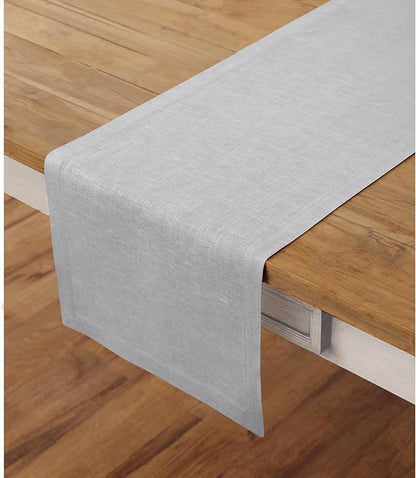 Solino Home Linen Soft Grey Table Runner 108 Inches Long - 100% Pure Linen 14 x 108 Inch Table Runner for Fall, Autumn, Christmas, Winter, New Year - Fete