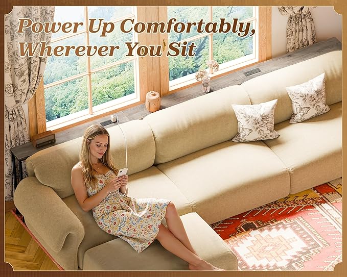 SUPERJARE Sofa Table with 2 Power Outlets and USB-C Ports, 5.9 Inch Narrow Console Table with Storage, Extra-Long, for Entryway Hallway Couch Behind Sofa, Small Spaces (Oak, 5.9"D x 110.2"W x 29.7"H)