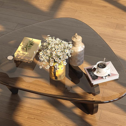 Coffee Table for Living Room Mid Century Modern Center Small Table with Glass Top and Wood, Black Transparent(36 Inch)