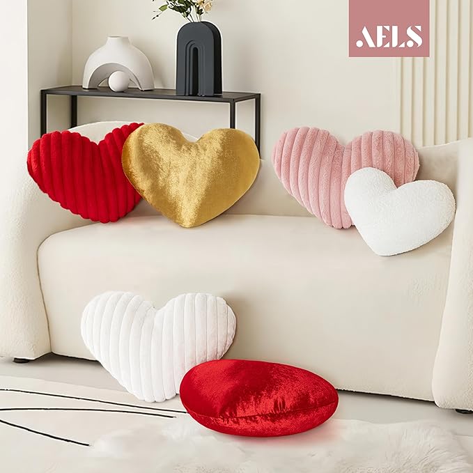 AELS Heart Shaped Pillow, Set of 2, Heart Decorative Throw Pillows, Faux Fur Love Pillows Cute Pillow 20 & 16 Inches, Valentines Day Decorations, Wedding Decor, Living Room Bedroom Nursery Decor,White