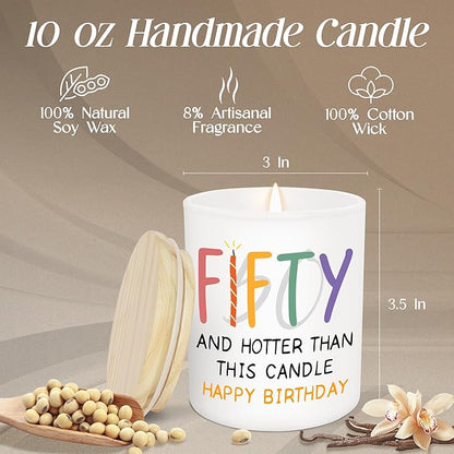 Christmas 50th Birthday Gifts for Her Him - Long Lasting Vanilla Lavender Candle 10 oz - Funny 1975 Birthday Gifts for Women Men Husband Wife Mom Dad Friend, Fifty Candles for Women