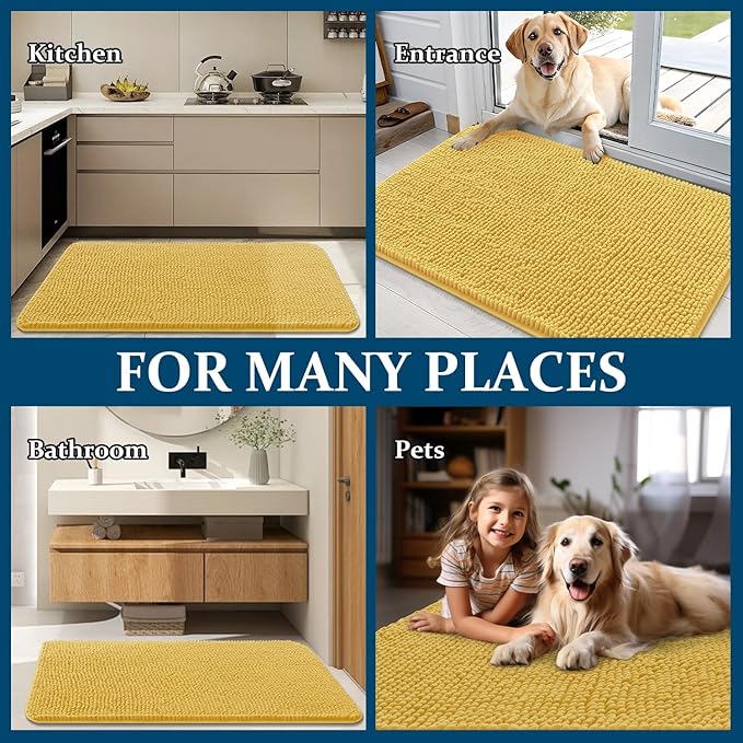 OLANLY Dog Door Mat for Muddy Paws 40x32, Absorbs Moisture and Dirt, Absorbent Non-Slip Washable Doormat, Quick Dry Chenille Mud Mat for Dogs, Entry Indoor Entryway Carpet for Inside Floor, Yellow
