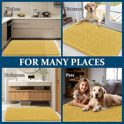OLANLY Dog Door Mat for Muddy Paws 70x46, Absorbs Moisture and Dirt, Absorbent Non-Slip Washable Doormat, Quick Dry Chenille Mud Mat for Dogs, Entry Indoor Entryway Carpet for Inside Floor, Yellow
