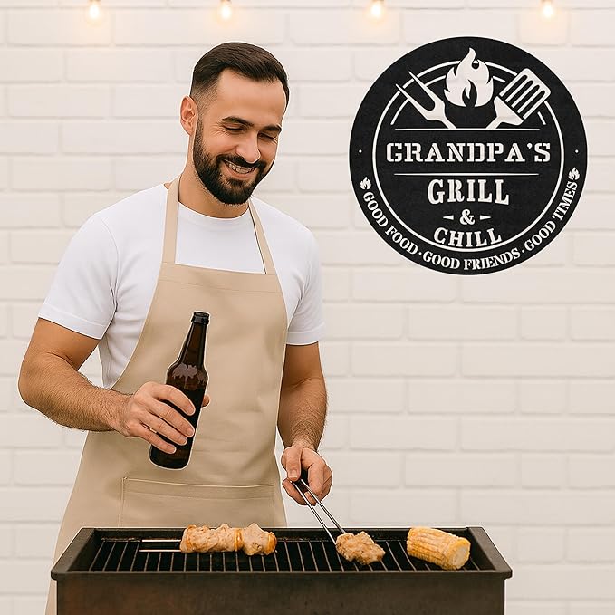 Rustic Outdoor BBQ Grill Metal Sign, Custom Name Cut Wall Art for Backyard Pavilion, Personalized Barbecue Kitchen Decor