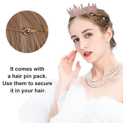 COCIDE Pink Crowns for Women Pink Tiaras for Women Princess Tiaras for Girls Costume Halloween Hair Accessories Royal Crystal Headbands Cosplay Birthday Pageant Bride Headpieces