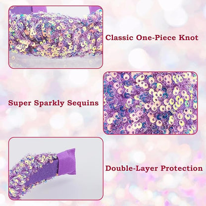 2Pcs Sequin Knotted Headband for Women, Sparkly Knotted Wide Hair Bands for Girls, Glitter Fashion Iridescent Headbands Hair Accessories Fancy Outfits for Party Birthday Prom
