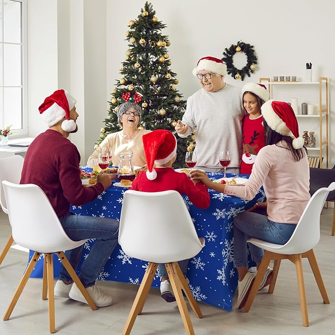 Oudain 2 Pcs Christmas Snowflake Stretch Table Cover 6 Feet Snowflake Xmas Spandex Table Clothes Christmas Trees Party Decorations for Holiday Party Celebration Picnic Dinner Decor