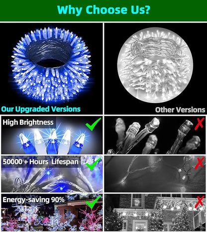 300LED Chrstmas Lights, 75ft Indoor Outdoor Christmas String Lights with 12 Modes, Blue Cool White LED String Lights with Timer Dimmable Waterproof for Tree Fence Wedding Party Decor Blue & White