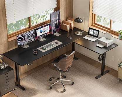 OffiGo 71 Inch Reversible L Shaped Electric Standing Desk, Height Adjustable Corner Stand up Desk, Ergonomic Large Lift Computer Table for Home, Office, Workstation, Black