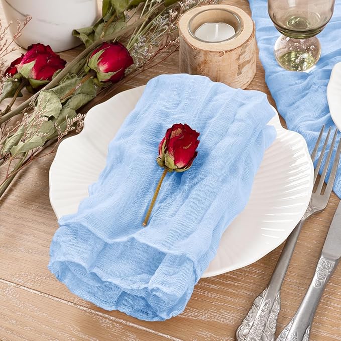 Socomi Blue Cheesecloth Napkins Light Sky Blue Fall Thanksgiving Cheese Cloths Gauze Set of 10 Boho Washable Dinner Table Napkins for Wedding Party Baby Shower Birthday Party Decor