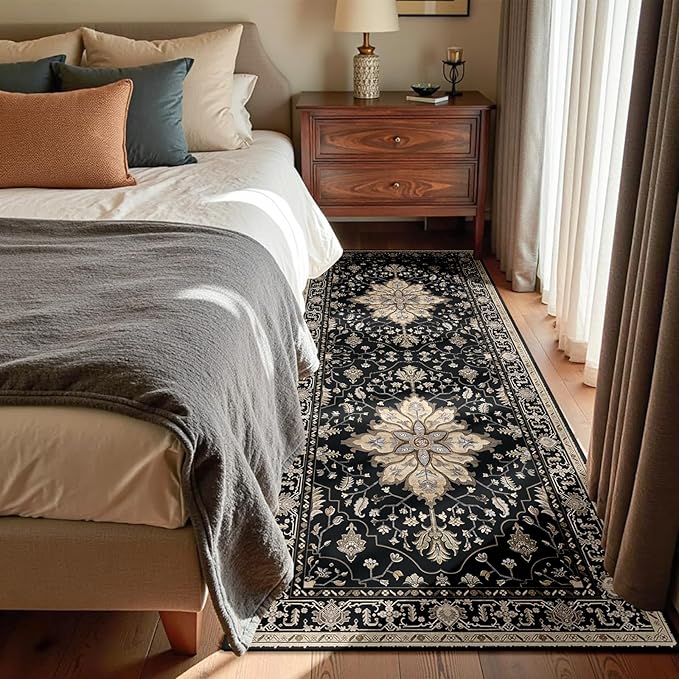 Area Rugs 3'x7' Runner Rug Non Slip Washable for Kitchen Hallway Bedroom Beside Laundry Room Bathroom Rug, Floor Carpet, Black Brown Neutral Dark Tan