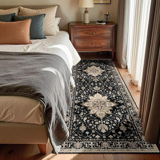 Area Rugs 3'x7' Runner Rug Non Slip Washable for Kitchen Hallway Bedroom Beside Laundry Room Bathroom Rug, Floor Carpet, Black Brown Neutral Dark Tan