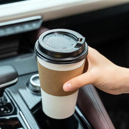 RACETOP Disposabe Coffee Cups with Lids and Sleeves 16 oz 50 Pack, Hot Paper Coffee Cups with Lids, To Go Cup with Lid, Ideal for To Go Coffee, Travel, Office, Home