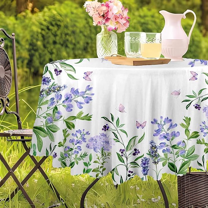 Eikione 70In Round Tablecloth, Floral Tablecloths Polyester Waterproof Stain Wrinkle Free, Indoor and Outdoor Table Cover for Kitchen Party Dining Table