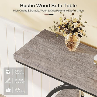 Tribesigns 41.3" Console Table, Industrial 4-Tier Sofa Table Entryway Table with Circle Base, Narrow Wood Accent Tables with Storage Shelves for Living Room, Hallway, Foyer, Gray | Industrial, Sofa Table, Entryway Table, Narrow, Accent Tables, Storage ...