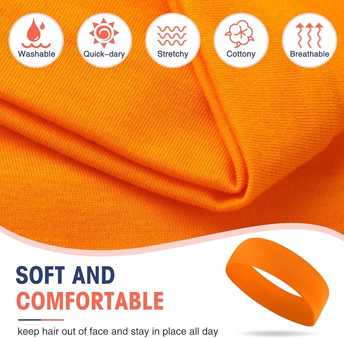 Hotop 20 Pcs Sport Stretchy Headbands for Girls Women Non Slip Soft Fabric Elastic Headband Bulk for Yoga DIY Team Gifts