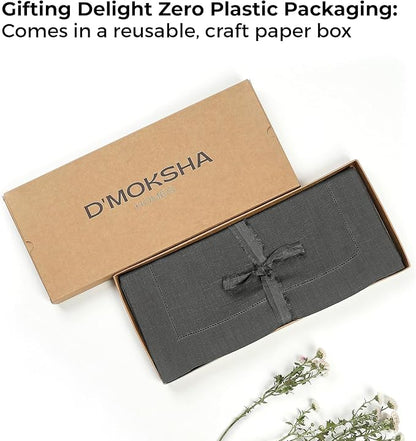 D'Moksha Homes Linen Charcoal Grey Table Runner 120 Inches Long - 100% Pure Linen Hemstitch 14 x 120 Inch Table Runner for Dining, Winter, Christmas, Holiday - Classic Hemstitch
