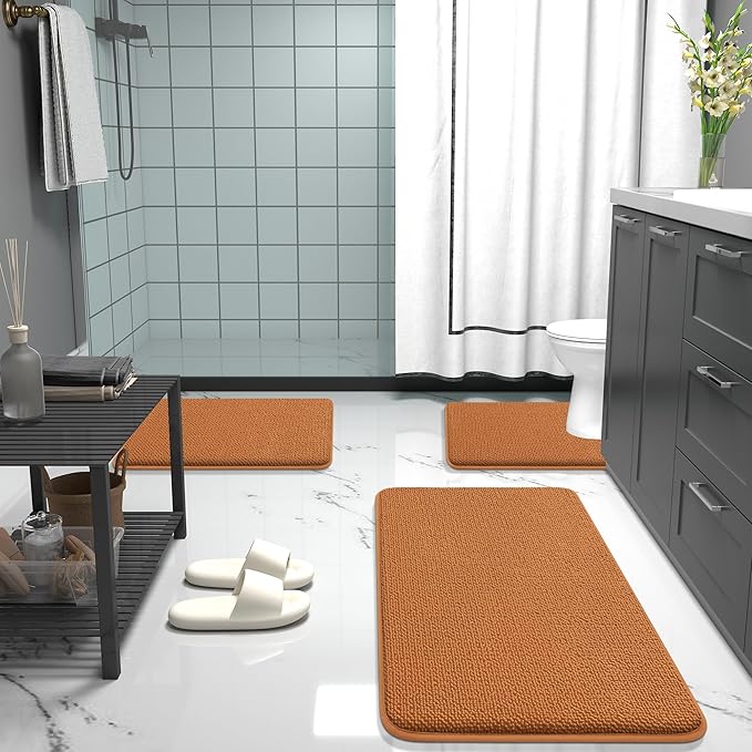 OLANLY Thick Memory Foam Bath Mat Rug 24x16, Extra Soft Absorbent Bathroom Rug, Quick Dry Bath Mats, Non-Slip, Machine Washable Carpet for Bathroom, Tub and Shower, Home Decor Accessories, Clay