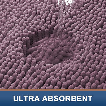 Smiry Luxury Chenille Bathroom Rugs 30x20, Extra Soft and Absorbent Shaggy Bath Mat, Machine Washable, Non-Slip Plush Carpet Runner for Tub, Shower, and Floor, Home Decor Accessories, Deep Plum