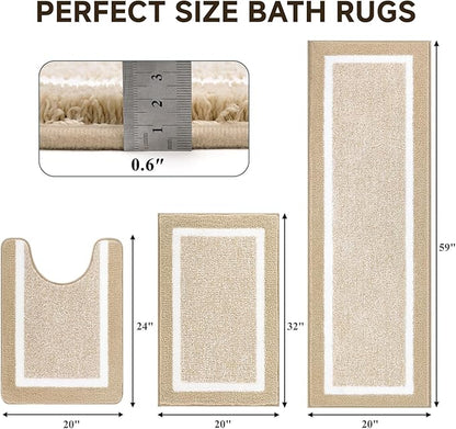 Pauwer Bathroom Rugs Sets 3 Piece Bathroom Shower Rugs with U-Shaped Contour Toilet Mat Absorbent Microfiber Plush Bath Mats Non Slip Bath Rugs Machine Washable Shaggy Bath Floor Mats
