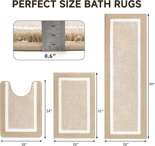 Pauwer Bathroom Rugs Sets 3 Piece Bathroom Shower Rugs with U-Shaped Contour Toilet Mat Absorbent Microfiber Plush Bath Mats Non Slip Bath Rugs Machine Washable Shaggy Bath Floor Mats