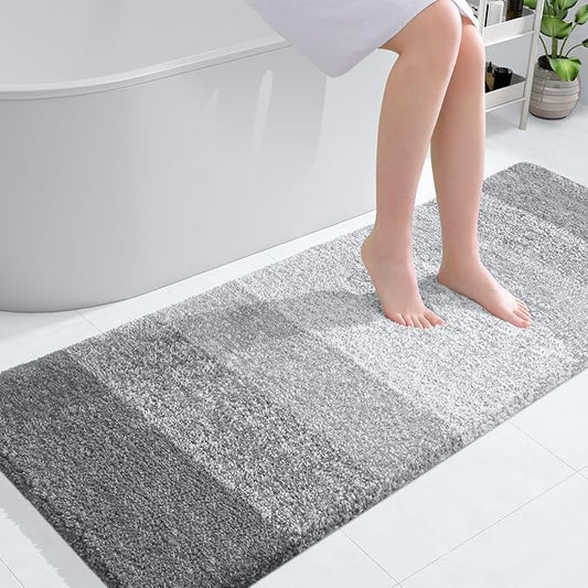 OLANLY Bathroom Runner Rugs 45x27, Extra Soft Absorbent Microfiber Bath Rugs, Rubber Backing, Quick Dry, Washable Bath Mats for Bathroom Floor, Tub and Shower, Home Decor Accessories, Light Grey
