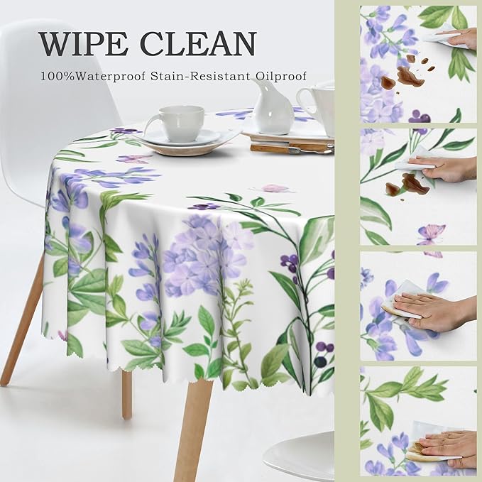 Eikione 70In Round Tablecloth, Floral Tablecloths Polyester Waterproof Stain Wrinkle Free, Indoor and Outdoor Table Cover for Kitchen Party Dining Table