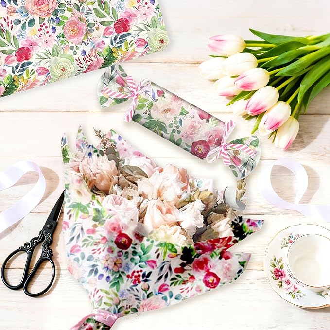 50 Sheets Floral Tissue Paper Wildflower Party Gift Wrapping Paper Flowers Packaging Patterned Tissue Papers for Flower Bridal Shower Wedding Birthday Party Decor