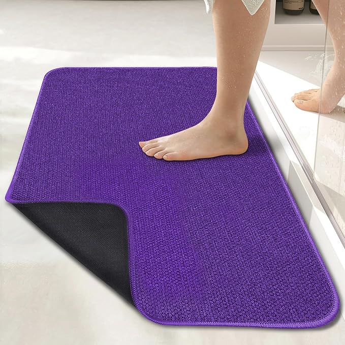 Bath Mat,Ultra Thin Bathroom Runner Rugs,Large Bath Mats for Bathroom,Quick Dry,Non-Slip,Machine Washable,Low Pile,Bath Rug,Shower Outside,Sink,Home Decor Accessories.Purple,3'x6'(36x72inch)