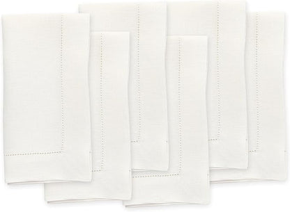 Solino Home Ivory Linen Napkins Set of 6-100% Pure Linen Hemstitch Dinner Napkins 20 x 20 Inch for Fall, Autumn, Christmas, Holiday, New Year - Classic Hemstitch