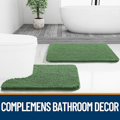 OLANLY Bathroom Rugs 47x24, Extra Soft Absorbent Chenille Bath Rugs, Rubber Backing Quick Dry, Machine Washable Bath Mats for Bathroom Floor, Tub and Shower, Home Decor Accessories, Olive Green