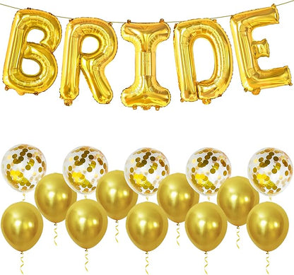 KatchOn, Bride Balloons Gold Set - 16 Inch, Pack of 19 | Bride Balloons for Bachelorette Party Decorations | Gold Bride Balloon, Latex Balloons | Bridal Shower Decorations | Bachelorette Balloons