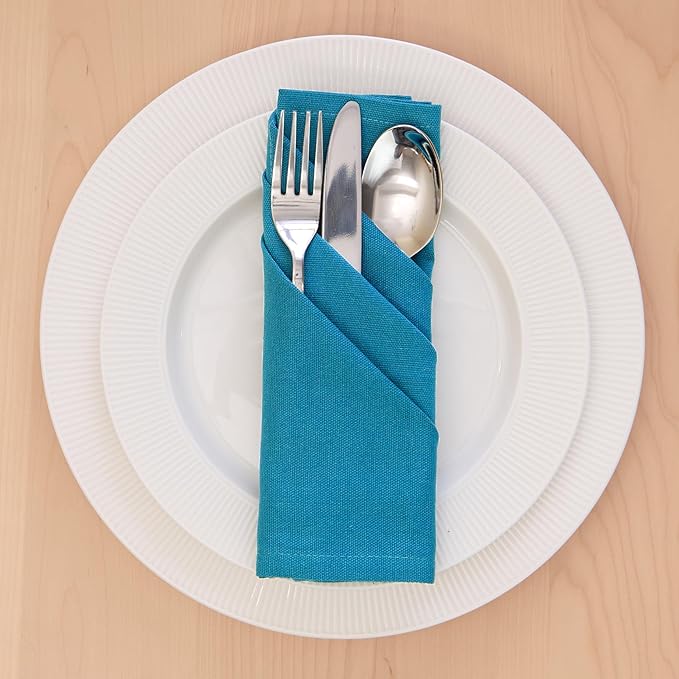 Encasa XO Azul Blue Cloth Napkins Set of 12, 17"x17" | Solid Color Cotton Dinner Napkins | Washable & Reusable Napkins for Dining Table Fall Decoration, Holiday & Christmas Festivals