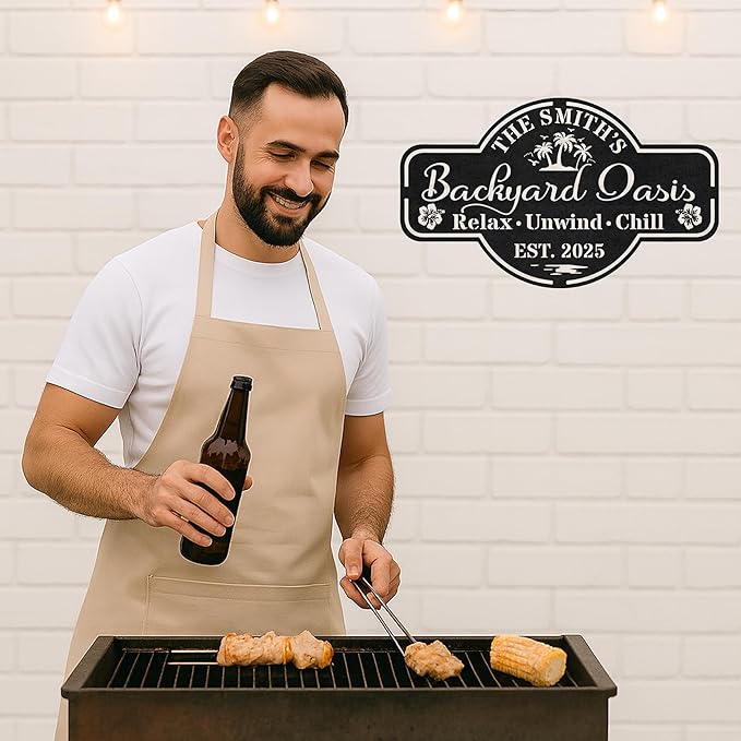 Custom BBQ Metal Wall Sign, Personalized Grill Name Cut Sign for Backyard Patio, Rustic Outdoor Barbecue Decor Gift