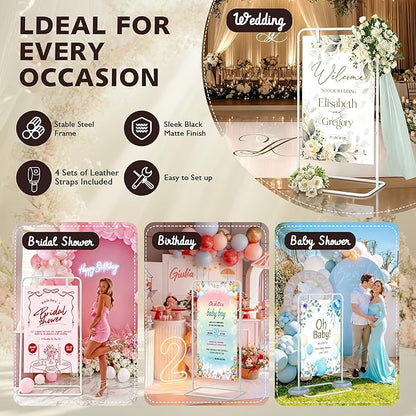 Jolitac Wedding Welcome Sign Holder, Adjustable Wedding Sign Stand Leather Hanging Straps & Design Bundle Heavy Duty Metal Easel Stand for Seating Charts, Bridal Showers, Birthday Party Displays