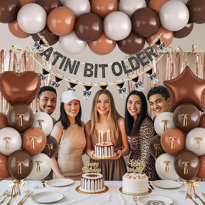 A Tini Bit Older Birthday Decorations Glitter Black Brown White Balloon Set Star Heart Foil Balloons Espresso Martini Glasses Bunting Banner Garland Bachelorette Bridal Shower Cocktail Night Bar Party