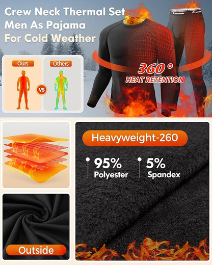 CL convallaria Thermal Underwear for Men Long Johns Fleece Lined Hunting Gear Set Base Layer for Cold Weather XS-4XL