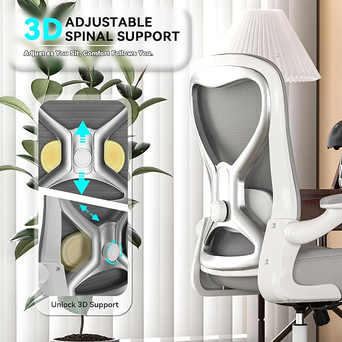 Office Desk Chair with Ergonomic Lumbar Support, Extra-Thick Seat Cushion, Flip-up Arms, Breathable Mesh Back, Computer Task Chair for Home Office