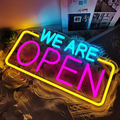 SYLHOME We Are Open Led Neon Light Sign Business Coffee Shop Store Bar Restaurant Pub Salon Hotel Welcome Door Window Wall Decor Sign USB 15.75"X8.4"
