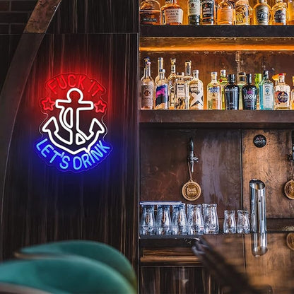 JFLLamp FUNK IT LET'S DRINK Neon Signs for Wall Decor Anchor Decor Neon Lights for Bedroom Led Signs Suitable for Man Cave Beer Bar Pub Restaurant Christmas 5V Usb Power, 14.5*16 Inch(Red+White+Blue)