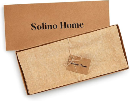 Solino Home Linen Table Runner 108 Inches Long - Athena, 100% Pure Linen Golden Nugget Dining Table Runner 14 x 108 Inch for Fall, Autumn