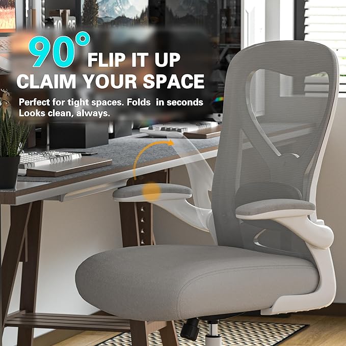 Office Desk Chair with Ergonomic Lumbar Support, Extra-Thick Seat Cushion, Flip-up Arms, Breathable Mesh Back, Computer Task Chair for Home Office