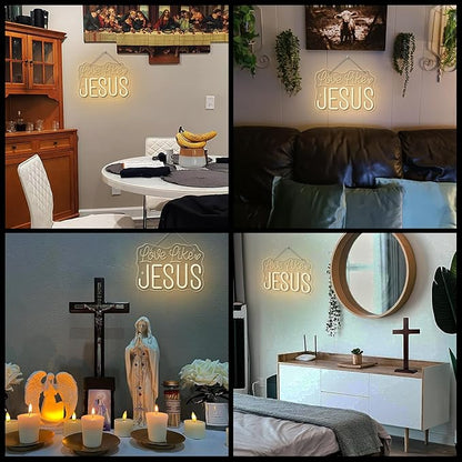 Horseneon Love Like JESUS Neon Sign - Scripture LED Wall Decor for Churches, Home Altars & Christian Gifts, USB-Powered Adjustable Brightness, Faith-Based Lighting