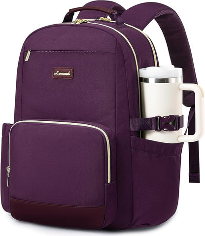 LOVEVOOK Laptop Backpack for Women with Pouch Pocket for Large Capacity Cup,18 Inch Laptop Computer Bag Travel Backpack Purse,Waterproof Work Business Backpack College Teacher Bags,Dark Purple