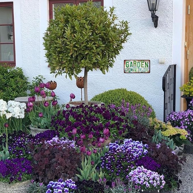 Vintage Garden Metal Tin Sign License Plate Wall Decor for Garden Lover 12 x 6 Inches - april showers bring may flowers