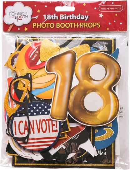 18th Birthday Photo Booth Props - 41-pc Photobooth Kit with 8 x 10-Inch Sign, 60 Adhesive Pads, 45 Sticks - 18th Birthday Decorations for Girls and Boys - 18 Photo Booth Props