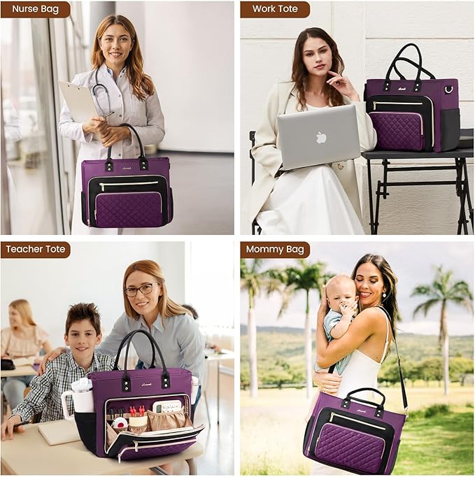 LOVEVOOK Laptop Tote Bag for Women, Work Bags Laptop Bag Nurse Bags With Laptop Compartment, Professional Computer Briefcase With Large Cup Holder, Business Large Purses Handbag Gifts, 17.3 Inch