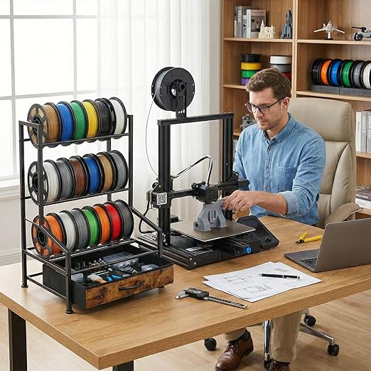 3D Printer Filament Storage Rack with Fabric Drawer,Dust Proof & Sturdy Metal 3D Printing Accessory for Organized Workspace Sturdy Spool Holder for PLA ABS TPU Nylon Filament Organizer